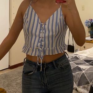 White and blue crop top